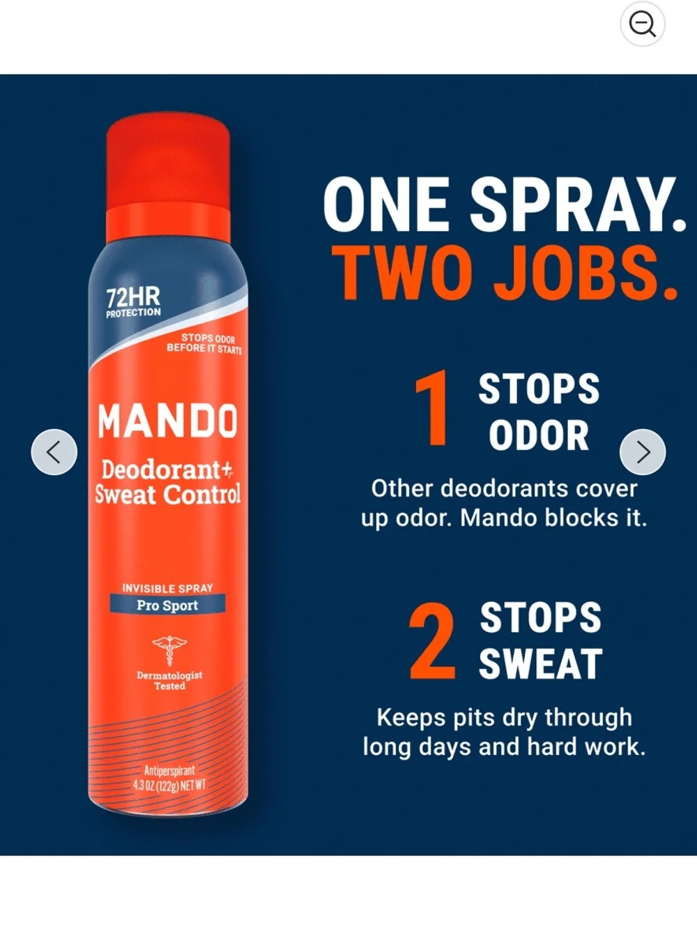 Mando Pro Sport Whole Body Deodorant Stick 2.65 oz + Spray 4.3 oz Aluminum-Free